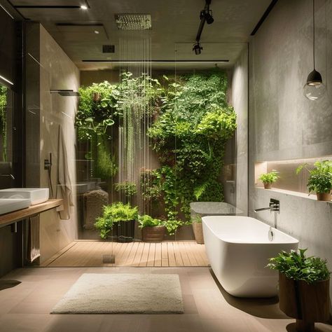 Modern Bathroom with Green Wall & Freestanding Tub Modern Bathroom Trends, Scandinavian Bathroom Design, Elegant Bathroom Ideas, Tranquil Bathroom, Bathroom Accent Wall, Bathroom Accents, Bathroom Design Trends, Spa Room, Bathroom Trends