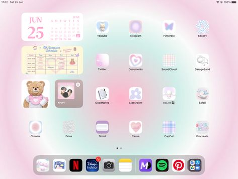 Computer Theme, Ipad Lockscreen, Ipad Organizer, Home Screen Layout, Ipad Essentials, Custom Ipad, Ipad Ios, Iphone Home Screen Layout, Iphone Wallpaper Kawaii