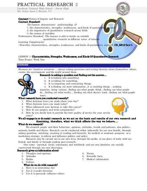 PRACTICAL RESEARCH 2  Linabuan National High School – Senior High  Ma. Nelyn Amor I. Ricarto, T-I  Content: Nature of Inquiry... Practical Research, Quantitative Research, Senior High School, School Project, High School Senior, Printable Wedding Invitations, Printable Wedding, Research Paper, Practical Advice