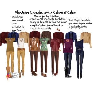 Wardrobe capsules column of colour Column Of Color Outfit, Column Dressing, 20 Outfits, Inside Out Style, Autumn Tones, Colour Analysis, Wardrobe Capsule, Wardrobe Planning, Image Consultant