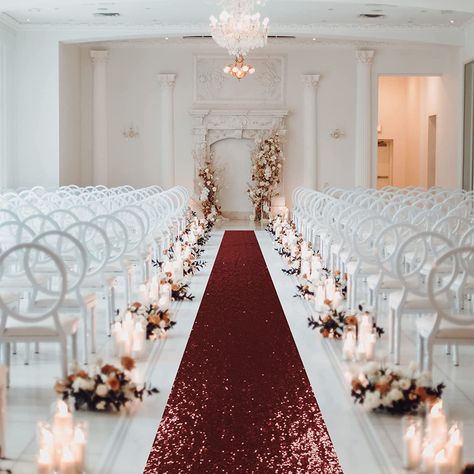 Burgundy Wedding Aisle, Wedding Ceremony Aisle Decorations, Ceremony Aisle Decorations, Burgundy Wedding Decor, Dream Wedding Ceremony, Wedding Ceremony Aisle, Hollywood Party Decorations, Weddings Outdoor, Aisle Decorations