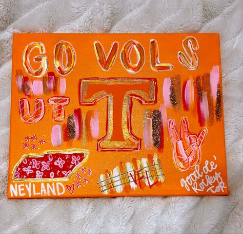 Knoxville Painting, University Painting, College Preppy Painting, Diy College Canvas Art, College Paintings, College Painting Canvases, Preppy Paintings Canvases, College Dorm Paintings, College Canvas Paintings