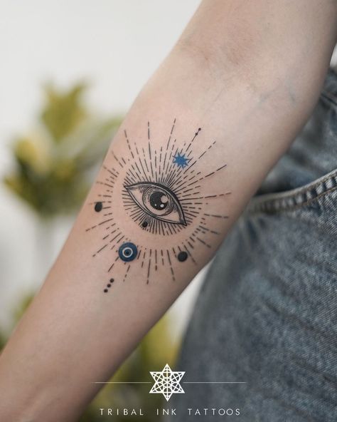 Sun Moon And Eye Tattoo, Third Eye Tattoo For Women, 3rd Eye Tattoo Women, Evil Eye Hand Tattoo, Spiritual Eye Tattoo, Evil Eye Tattoo Design, Greek Evil Eye Tattoo, Evil Eye Tattoo Ideas, Ojo Tattoo