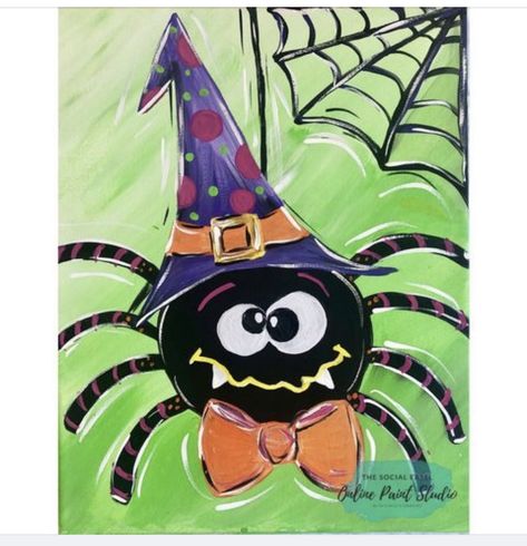 Kids Holiday Art, Social Easel, Halloween Canvas Paintings, Halloween Canvas Art, Halloween Art Projects, Halloween Creatures, Fall Canvas Painting, Fall Canvas, Spider Art