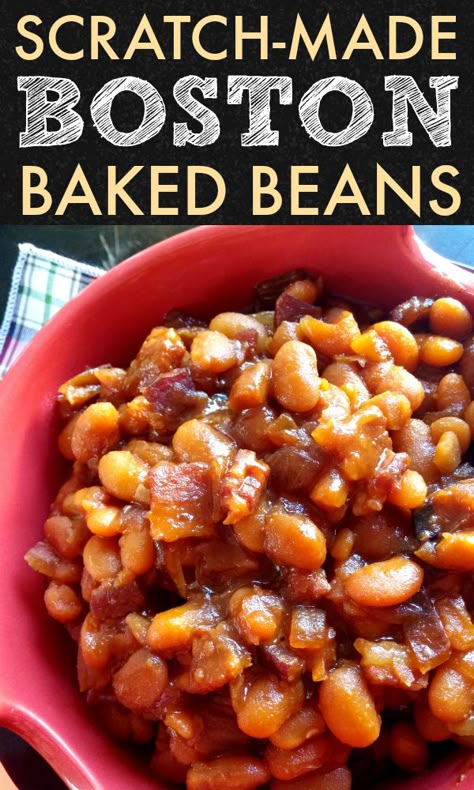 Homemade Boston Baked Beans from scratch! Dried Great Northern Beans slow-cook with bacon and molasses to make thick, rich, authentic Boston Baked Beans. Calico Beans Recipe, Southern Baked Beans, Baked Beans From Scratch, Cowboy Baked Beans, Baked Beans Crock Pot, Best Baked Beans, Easy Baked Beans, Baked Beans With Bacon, Beans In Crockpot