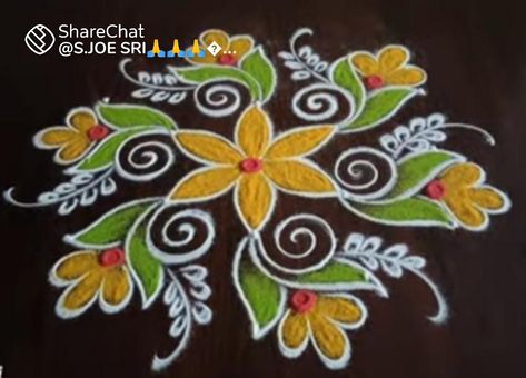 Rangavalli Designs, Muggulu Design Simple With Colors, Small Free Hand Rangoli, Rangoli Degins, Color Rangoli, Simple Art Designs, Simple Muggulu, Easy Rangoli Designs Videos, Very Easy Rangoli Designs