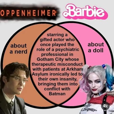 Batman Actor, Oppenheimer Barbie, Satirical Illustrations, Dc Memes, Geek Life, Cillian Murphy, Barbie Movies, Margot Robbie, Funny Cute