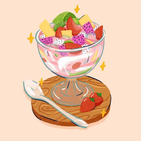 Food Animation Art, Salad Drawing, Es Jelly, Postcards Diy, Bamboo House Design, Cake Drawing, Ball Drawing, Fruit Jelly, Galaxy Phone Wallpaper