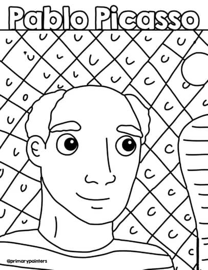 Picasso Portrait Coloring Page by Primary Painters | TPT Picasso Portraits, Artist Portrait, Andy Warhol, Pablo Picasso, Famous Artists, Coloring Sheets, Coloring Page, Van Gogh, Painter