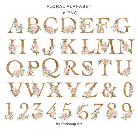 "Eggshell and blush watercolor floral frame clipart: embellished frames, and floral alphabet. Gold letters (A-Z & Ampersand) and numbers (0-9). All pieces with a transparent background. They can be a great addition to any creative project. You can use them for logo design, scrapbooking, mood boards, Instagram posts, the possibilities are endless. What is included: 27 alphabet letters (A-Z & Ampersand) 10 numbers (0-9) 3 (x2) big frames size approx.: 20\"x 20\", 16\"x 25\", 19\"x 19\" 3 ( Alphabet Nursery Decor, Watercolor Floral Frame, Alphabet Nursery, Blush Peonies, Roses Peonies, Floral Alphabet, Watercolor Roses, Bloom Baby, Pink Wedding Flowers