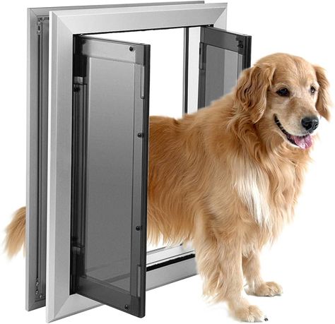 Amazon.com : SmarketBuy Large Dog Door, Weatherproof Aluminum Dog Door with Automatic Closing Double Panels Easy to Install Pet Door for Large Dogs and Cats, Closing Panel Included : Pet Supplies Dog Doors For Large Dogs, Large Dog Door, K9 Kennels, Doggy Door, Doggie Door, Dog Doors, Pet Doors, Pet Door, Best Insulation