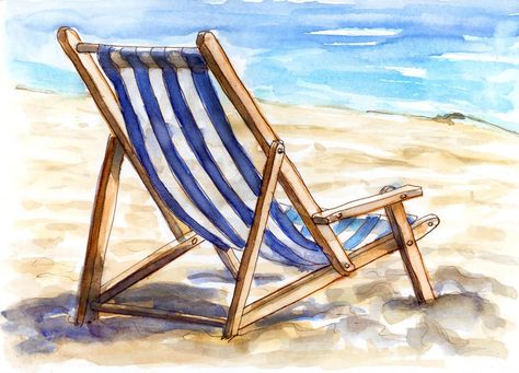 A Day At The Beach Beachy Art, Seaside Paintings, Beach Art Painting, Beach Illustration, Diy Watercolor Painting, Beach Watercolor, A Day At The Beach, Sun Art, Diy Watercolor