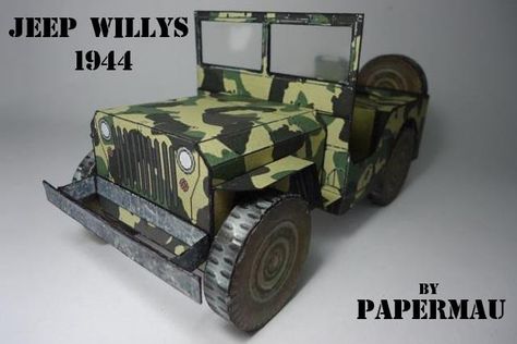 Here is the Jeep Willys 1944 Paper Model in Camo version, ready to download! The whole model, occupies three sheets of paper. Eis aqui o... Lego Star Trek, Built Jeep, Paper Models House, Diy Jeep, Paper Tanks, Auto Jeep, Military Crafts, Military Party, Willys Mb