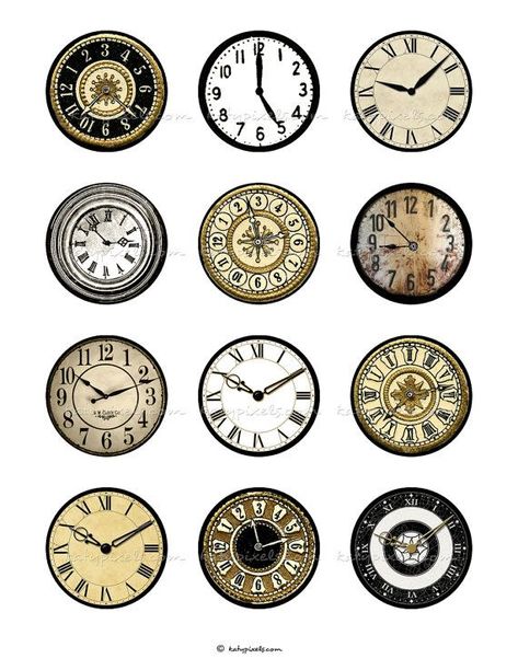 INSTANT DOWNLOAD - Clock Faces 2 inch Printable Circles Digital Collage Sheet: Clock Face Printable, Face Printable, Printable Circles, Clear Plates, Penanda Buku, الفن الرقمي, Clock Faces, Dollhouse Printables, Miniature Printables