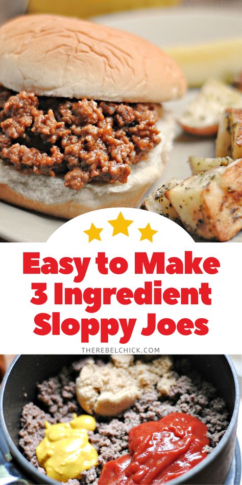 Sloppy joes on buns with French fries Ground Beef 3 Ingredient Recipes, Sloppy Joe Recipe Easy Simple, Sloppy Joe Recipe 3 Ingredients, Spicy Sloppy Joe Recipe Pioneer Woman, Man Which Sloppy Joes, Beef Sloppy Joe Recipe, Easy Sloppy Joe Recipe Crock Pots, 3 Ingredient Sloppy Joes, Sloppy Joe Recipe Stove Top