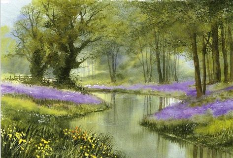 Terry Harrison | WATERCOLOR | Untitled Terry Harrison, Bluebell Woods, Watercolor Landscape Paintings, Watercolor Artists, Landscape Artwork, Paintings I Love, Watercolor Inspiration, Water Painting, Pastel Art