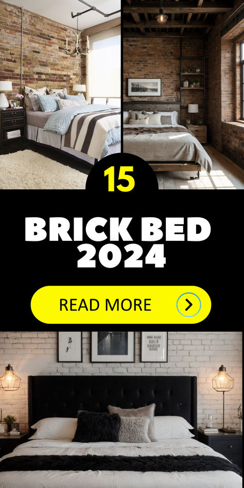 Discover the enchanting blend of rustic charm and modern design with our brick bed 2024 collection, where traditional brick walls meet contemporary bedroom aesthetics. These beds seamlessly integrate the timeless appeal of brick with modern styling, perfect for adding a unique character and warmth to your bedroom. Grey Brick Bedroom Ideas, Bedrooms With Brick Walls, Bedroom With Brick Accent Wall, Brick Wall Interior Bedroom, Faux Brick Wall Bedroom, Bedroom With Brick Wall, Brick Bedroom Decor, Brick Accent Wall Bedroom, Brick Wall Bedroom Ideas