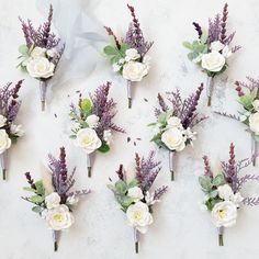 Lilac Boutonniere, Boutineer Ideas Wedding, Died Flowers, Boutineer Ideas, Groomsman Boutonniere, Baby Breath Flower Crown, Lavender Wedding Theme, Bouquet Champetre, Greenery Flowers