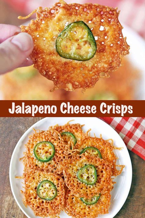 Jalapeno Cheese, Cheese Chips, Cheese Crisps, Low Carb Appetizers, Appetizer Bites, Party Appetizers, Party Appetizer, Healthy Food Blogs, Crisp Recipe