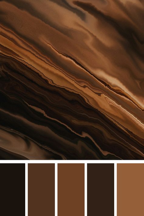 This abstract painting features a dynamic swirl of rich brown and black hues. The interplay of dark, moody tones with earthy browns creates a sense of depth and movement, evoking a dramatic and sophisticated atmosphere. Perfect for adding a touch of bold elegance to any space. Dark Brown Palette Colour Schemes, Color Palette Chocolate Brown, Rich Brown Color Palette, Dark Green And Brown Color Palette, Color Palette Brown Earth Tones, Dark Moody Wedding Color Schemes, Black And Brown Color Palette, Earthy Tones Color Palette, Green Brown Palette