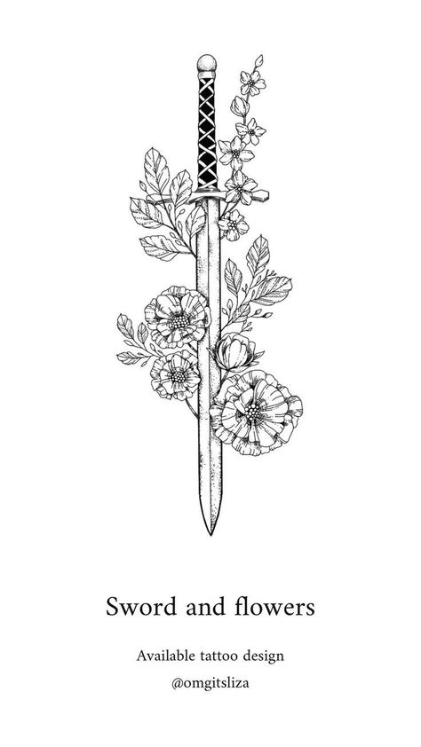 Kitana Tattoo, Backpiece Tattoo, Flowers Illustration, Dagger Tattoo, Flowers Tattoo, Spine Tattoos, Kny Oc, Simplistic Tattoos, Piercing Tattoo