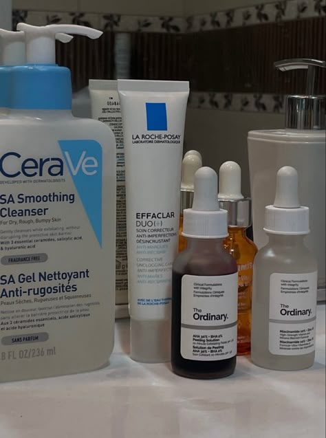 skincare / the ordinary / la roche posay / cera ve / night routine / aesthetic Cera Ve Products Skin Care, Cera Ve Aesthetic Skincare, Cera Ve Aesthetic, La Roche Posay Skincare, Skincare The Ordinary, Skincare Cerave, Night Routine Aesthetic, Sink Care, Cera Ve