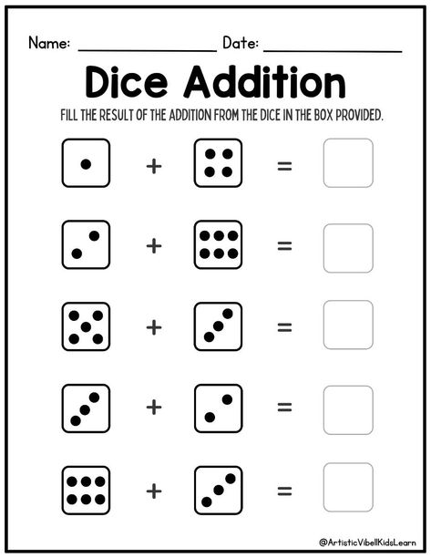 57 Math Worksheets kindergarten-1st Grade. No Prep addition and subtraction worksheets Worksheet Math Pages For Kindergarten, Fun Math Worksheets 2nd Grade, Kindergarten Math Worksheets Free Printable, Kinder Worksheets Free Printable, Addition Worksheets Kindergarten, Dice Addition, Math Activities Kindergarten, Kindergarten Worksheets Math, Summer Review Packet