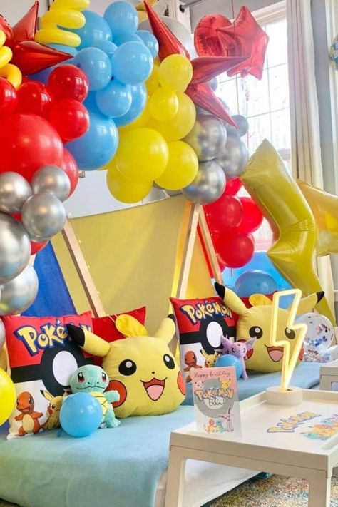 Check out this awesome Pokemon sleepover! The teepees are fantastic! See more party ideas and share yours at CatchMyParty.com Pokemon Sleepover, Video Game Party Theme, Video Game Party Ideas, Pokemon Birthday Party Ideas, Game Party Ideas, Birthday Pokemon, Birthday Slumber Party, Pokémon Birthday Party, Sleepover Party Ideas