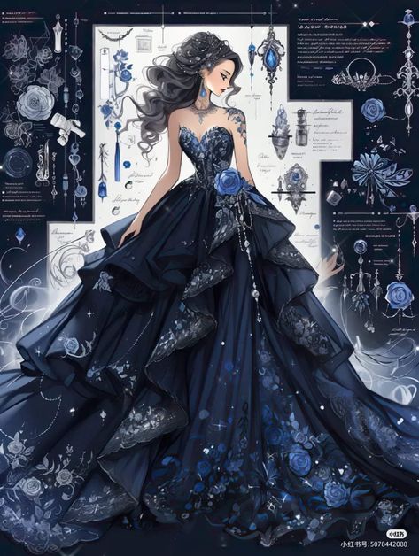 Black And Blue Ball Gown, Ballroom Gowns Princesses, Nikki Dress Up Outfits, Ball Gown Drawing, Midevil Outfits, Ballroom Dress Gowns, Dress Trends 2023, Masquerade Ball Gowns, Dress Tips