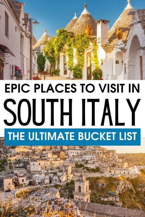 Traveling to South Italy? Grab this list of the best places to visit in Southern Italy that you totally need to have in your South Italy travel bucket list. #SouthItaly #Italy #SouthernItaly Southern Italy Itinerary, Things To Do In Tuscany, Southern Italy Travel, Trips Abroad, Italy Trip Planning, South Italy, Italy Destinations, Sicily Travel, Amazing Places To Visit