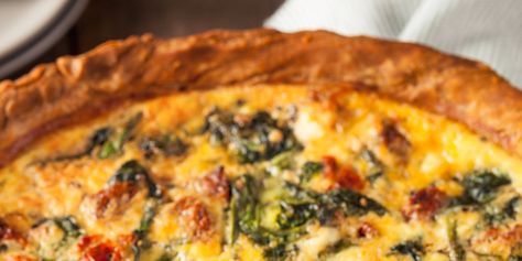 Spinach, Red Pepper, and Feta Quiche recipe | Epicurious.com Quiche Feta, Pepper Quiche, Quiche Recipes Healthy, Healthy Quiche, Feta Quiche, Egg Quiche, Spinach Quiche Recipes, Onion Quiche, Pepper Recipes