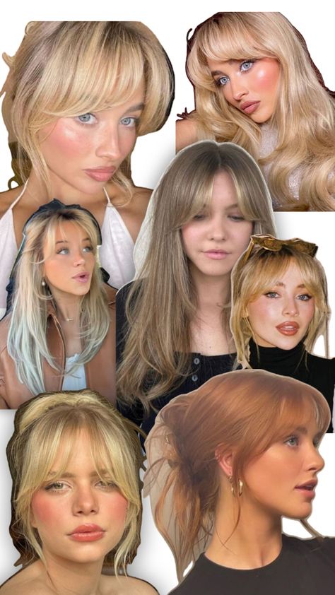 Various women with curtain bangs Bangs And Curtain Bangs, Sabrina Carpenter Bangs, Makeup Artist Tips, Work Hairstyles, Curtain Bangs, Dream Hair, Sabrina Carpenter, Hairstyles With Bangs, Hair Looks