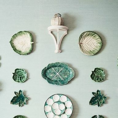 Blyth-Collinson Interiors on Instagram: "Collect and display! Why keep lovely ceramics in a cupboard when they can be so beautifully used as wall decor? This charming collection of cabbageware and botanic inspired plates, arranged on a pretty green wall, looks so delightful! ⠀⠀⠀⠀⠀⠀⠀⠀⠀ ⠀⠀⠀⠀⠀⠀⠀⠀⠀ Design: @adelaidebragg" Plate Wall Display, Cabbage Ware, Having Coffee, Beautiful Dining Rooms, Pretty Green, Green Wall, Dining Room Design, Saturday Morning, Wall Display