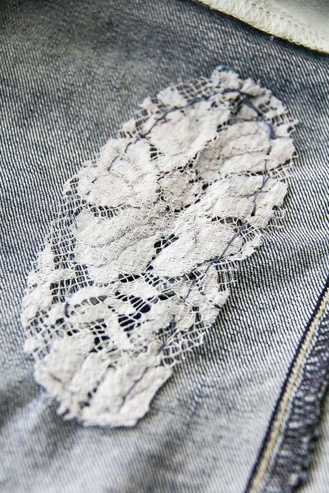 Patching Holes In Jeans, Patching Jeans, Holes In Jeans, How To Patch Jeans, Jeans With Lace, Repair Jeans, Patch Hole, Denim Repair, Diy Jeans