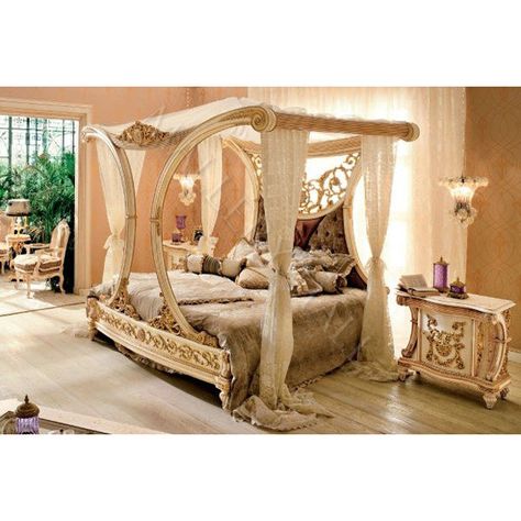 Beautiful Royal Golden Cleopatra Canopy Bed Hand Carved Solid Mahogany and Crystals Canopy Bedroom Sets, Beautiful Bedroom Set, Mansions Interior, Royal Bedroom, Luxury Mansions, Bed Double, Beautiful Beds, Entrance Design, Canopy Bed