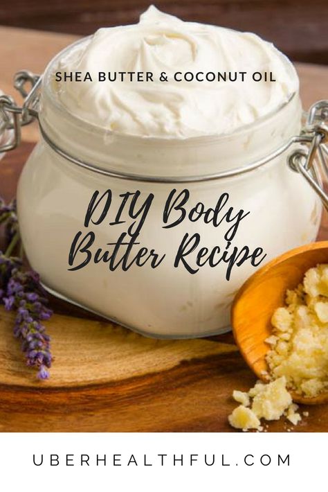 DIY Body Butter Recipe with Shea Butter and Coconut Oil with essential oils. I also made my own DIY Sunscreen based on the body butter recipes. Diy Coconut Body Butter, How To Make Body Butter Without Shea Butter, Shea Butter And Coconut Oil Body Butter, Body Butter Recipes, Shea Body Butter Recipe, Homemade Creams, She’s Butter Lotion Recipe, Whipped Body Butter Recipe, Body Butter Recipe Homemade