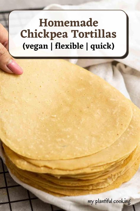 Soft and pliable, these chickpea tortillas are naturally vegan and gluten-free! All you need are 4 simple ingredients and 15 minutes to make them. Chickpea Tortillas, Chickpea Flour Recipes, Vegan Tortilla, Breads Recipes, Selfie Challenge, Vegan Chickpea, Tortilla Recipe, Whole Food Diet, Chickpea Recipes