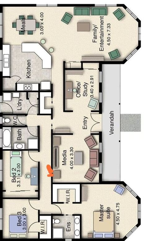 House With Outdoor Kitchen, Floor Plan Elevation, Plan Elevation, 3d Floor Plans, Bungalow Floor Plans, 광고 디자인, Casa Country, House Floor Design, Building Plans House