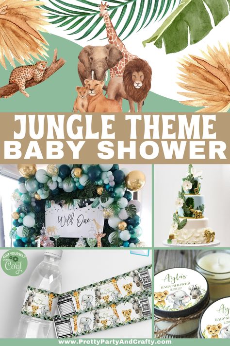 Jungle Shower Theme, Baby Shower Jungle Theme Girl, Baby Jungle Baby Shower Theme, Baby Zoo Animals Baby Shower Ideas, Baby Boy Safari Shower Ideas, Jungle Theme Baby Shower Ideas For Boys, Boho Jungle Baby Shower Ideas, Rainforest Baby Shower Theme, Welcome To The Jungle Baby Shower Theme