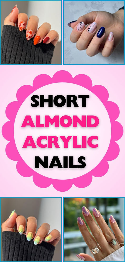 Discover a collection of elegant short almond acrylic nail ideas, perfect for adding sophistication and style to your look. Get inspired with stunning designs. Short Almond Nails Designs Fall 2024, Short Almond Neutral Nails, Almond Nails Fun, Short Almond Nail Art, Short Almond Acrylic Nails, Almond Acrylic Nail, Almond Nail Art, Stiletto Nails Short, Almond Acrylic