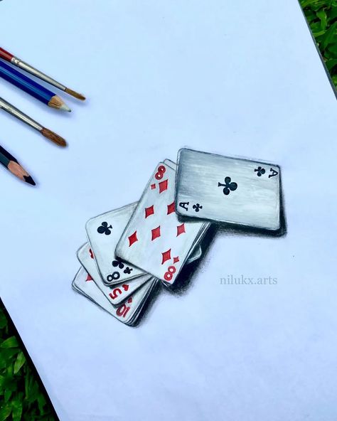 ♦️♣️~ Playing Cards ~♦️♠️ After 6 months of break, I'm back here with a new painting !👀😌 This took me nearly around 4 hours to finish it & i'm pretty proud because it's the fastest i've ever painted something his awsome !❤ Medium - Watercolors Duration - 4 hours Hope u like it ❤ . . . . . #playingcards #playingcardsdrawing #cardsdrawing #cards #spades #hearts #diamonds #clubs #drawings #drawing #art #artist #painting #portraitart #portrait #underratedartists #watercolourpainting #waterco... Deck Of Card Drawing, Playing Cards Art Painting, Deck Of Cards Drawing, Deck Of Cards Painting, Playing Cards Painting, Playing Card Painting, Underrated Artists, Playing Cards Art, Library Art