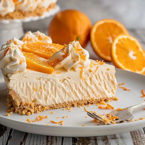 No-Bake Orange Creamsicle Cheesecake Orange Creamsicle Cheesecake Recipe, Orange Creamsicle Cheesecake, Creamsicle Cheesecake, Cheesecake With Whipped Cream, Mini Cheesecake Bites, Frozen Cheesecake, Swirl Cheesecake, Lemon Pound Cake Recipe, Orange Baking