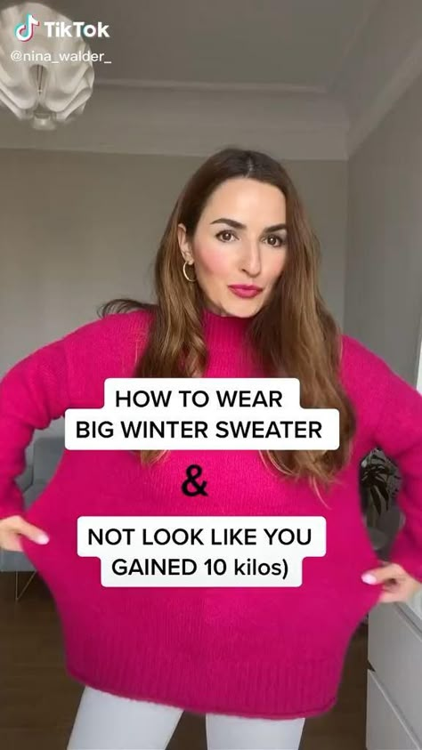 How To Make A Sweater Look Cute, How To Wear A Crew Neck Sweater, Tuck A Sweater Into Jeans, Statement Sweater Outfit, How To Wear Baggy Sweaters, Big Sweater Hacks, How To Wear A Sweater, Style A Sweater, How To Wear Oversized Sweaters