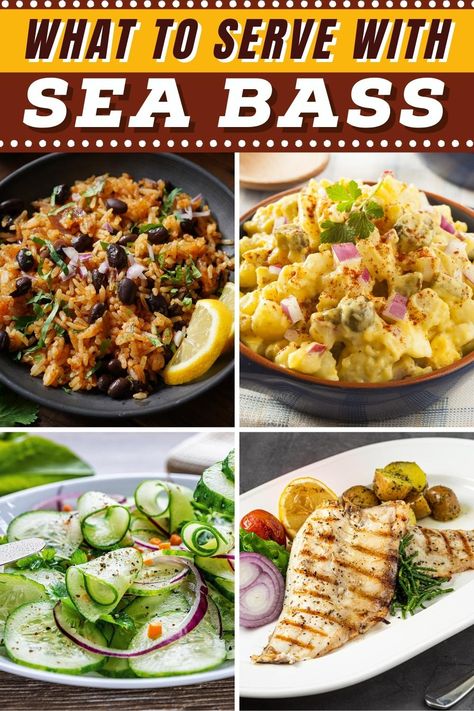 Side Salad With Fish, Salad To Serve With Fish, What Goes With Fish Sides, Sea Bass Side Dishes, Sea Bass Dinner, Amish Potato Salads, Tomato Mozzarella Salad, Wild Rice Pilaf, Sea Bass Recipes