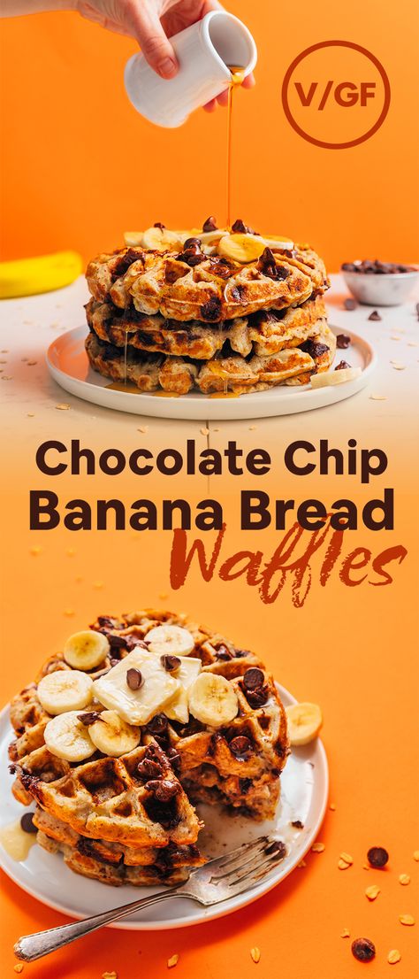 Vegan Brunch Ideas, Banana Bread Waffles, Waffles Chocolate, Pancakes Chocolate, Chocolate Chip Waffles, Gluten Free Waffles, Chocolate Chip Banana, Vegan Brunch, Desserts Vegan