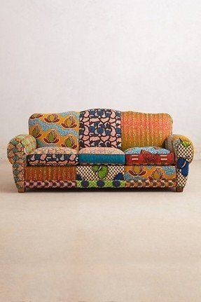 Franco Dutch Wax Sofa by Anthropologie ( I like the Printed Fabric Sofa, Patchwork Furniture, Wax Design, African Furniture, Quilts Vintage, African Interior, African Home Decor, Funky Home Decor, Bohemian Pattern