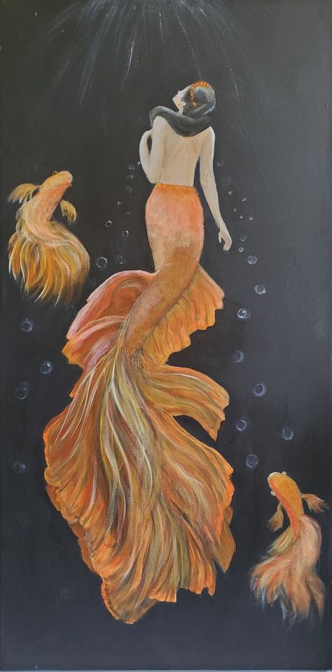 Mermaid Texture Art, Mermaid Tail Painting, Mermaid Paintings Acrylic, Acrylic Painting Mermaid, Mermaid Oil Pastel Art, Mermaid Mural Paintings, Mermaid Paintings, Underwater Mermaid Painting, Ocean Craft