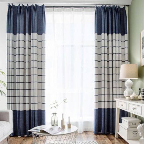 Boys Bedroom Curtains, Linen Stripes, Curtain For Living Room, Buy Curtains, Boy Bedroom Design, Custom Made Curtains, Living Room Update, Blue Curtains, Custom Drapes