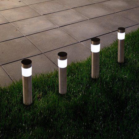 Solar Outdoor LED Light, Battery Operated Stainless Steel Path Walkway Lights for Landscape, Patio, Driveways and Pathways by Pure Garden Battery Operated Landscape Lights, Driveway Lights, Side Walkway, Walkway Lighting, Solar Landscape Lighting, Solar Landscape, Driveway Lighting, Outdoor Path, Walkways Paths