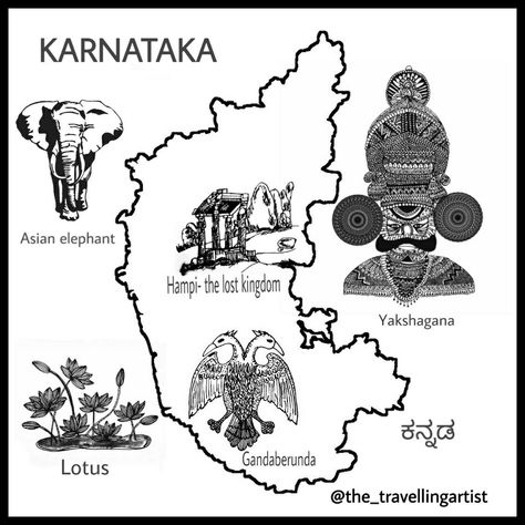 Karnataka is a state in southwest India with Arabian Sea coastlines.  It was formed on 1 November 1956, with the passage of the States Reorganisation Act. Originally known as the State of Mysore, it was renamed Karnataka in 1973.  The capital, Bengaluru, is a high-tech hub known for its shopping and nightlife. To the southwest, Mysore is home to lavish temples including Mysore Palace, former seat of the region’s maharajas.  #nammakarnataka #karnatakatourism #kannadigas #karnatakastate Culture Of Karnataka, Karnataka Rajyotsava Drawing, Chittara Art Of Karnataka, Karnataka Painting, Karnataka Map Art, Kargil Diwas, Mysore Dasara, History Assignment, Skyline Image